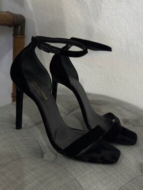 Saint Laurent Amber Black velvet strap ankle strap heels
